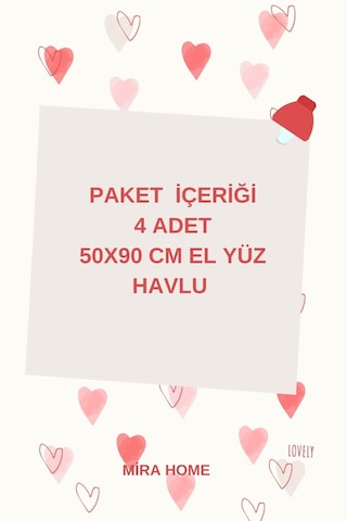 4 Lü Kalp Nakış İşlemeli El Yüz Havlu Seti %100 Pamuklu 50x90 Cm Hand Of Love Gülkurusu