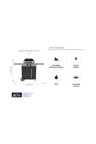 Arosa 570 G EVO Yeni Nesil Gazlı Çelik Barbekü - 57 cm, Döküm Izgara Dahil
