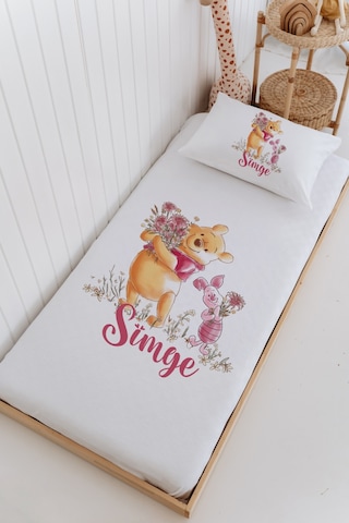 İsme Özel %100 Pamuk Bebek Ve Çocuk Tek Kişilik 165 X 225 Cm Pike Takımı-winnie The Pooh Beyaz