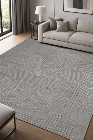 Novax Sedef Geometrik Antrasit Kaymaz Taban Yıkanabilir Salon Halısı