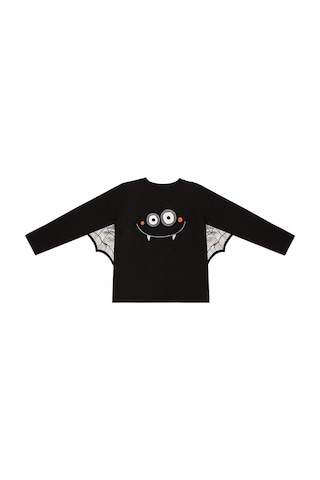 Erkek Çocuk Halloween Pamuklu Siyah Uzun Kollu T-Shirt 4-7 Yaş