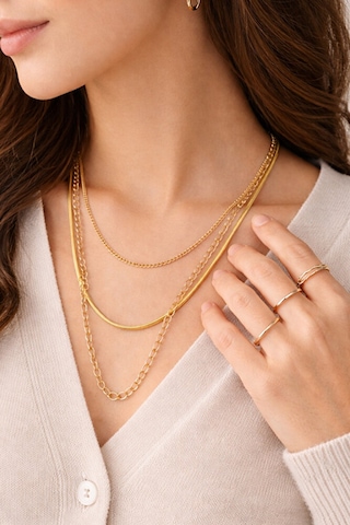 Gold Çok Katmanlı Zincir Kolye Seti Katmanlı Modern Tasarım Çok Renkli
