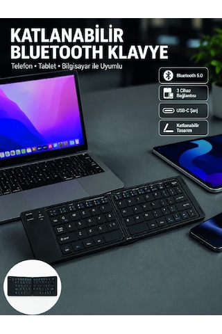 Katlanabilir Bluetooth Klavye 3 Cihaz Bağlantılı Kablosuz Taşınabilir Klavye Najmaddin