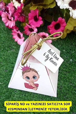 30 Adet Gold İpli Pembeli Kız Piramit Kutu - 6 Ay Kınası - Lokum