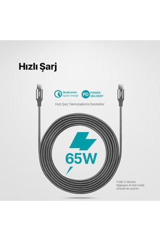 Ttec 3 Metre 65w Süper Hızlı Type C To Type C Şarj Ve Data Kablosu, Kopmaz Yıpranmaz Pd/qc Şarj