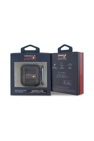 Airpods Uyumlu Kılıf Redbull Lisanslı Pu Karbon Fiber Tasarımlı Askı Aparatlı Kapak Siyah