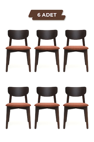 Opus Ceviz Ahşap 6'lı Mutfak Salon Yemek Odası Sandalyesi
