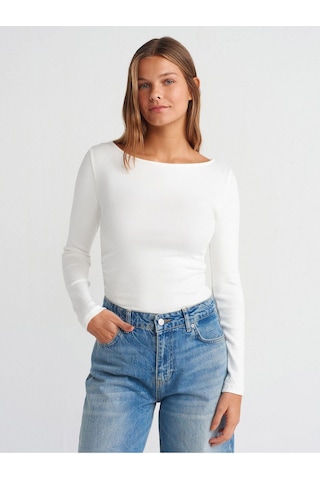 Dilvin 31401 Büzgülü Kayık Yaka Top-ekru-872 Ekru