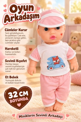 Oyun Arkadaşım Arda Cümle Kurabilen Haraketli Şarkı Söyleyen 32 Cm Sevimli Oyuncak Et Bebek