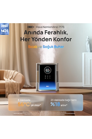 Humidifier 717s Akıllı Nemlendirici, 8l Su Tankı, 80 Saat Çalışma, Sıcak/soğuk Buhar, App & Ses Kontrollü