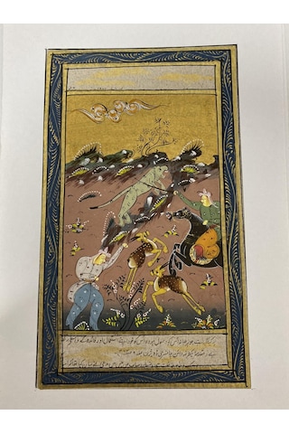 Ormanda Avcılık Adlı El Yapımı Minyatür Resim 21x12 Cm