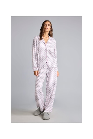 Defacto Regular Fit Desenli Biyeli Uzun Kollu Pijama Takımı H9100ax26aupr461 Mor-pr461