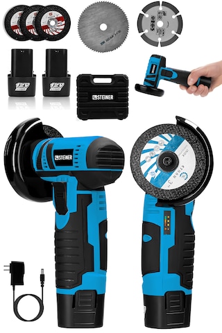 Steiner 12v 2 Ah Çift Akülü Mini Avuç İçi Spirali Ve Şarjlı Avuç Taşlama Makinesi Mavi