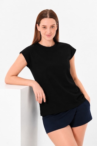Sortie Collection Düşük Kollu Rahat Kesim Pamuklu Basic Tshirt Siyah