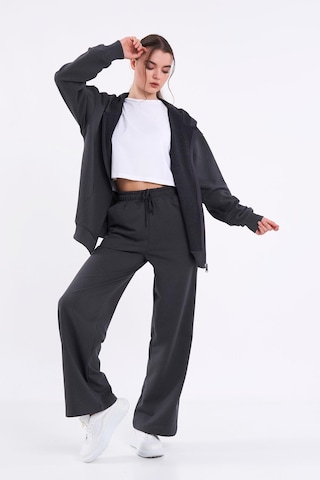 Kadın Antrasit Normal Kalıp Basic Beli Lastikli Kapüşonlu Oversize Mevsimlik Alt Üst Eşofman Takımı Cmre7367 Antrasit