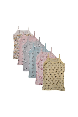 Kota 6Lı Kız Çocuk Ip Askılı Desenli Atlet Pamuklu Fanila