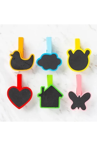 Desenli Notlu Ahşap Mandal 6'lı Set - 10 Paket Çok Renkli