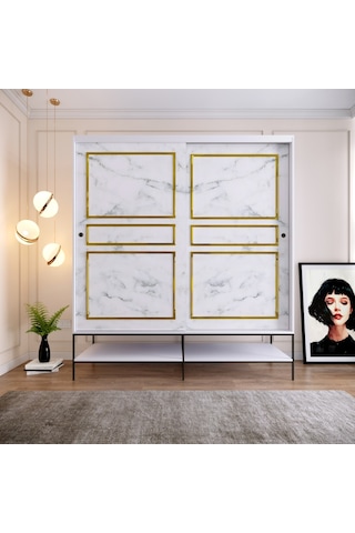 Pasific Home Martin 2 Kapaklı Sürgülü Gardırop Elbise Dolabı Beyaz - Beyaz Mermer 190 CM