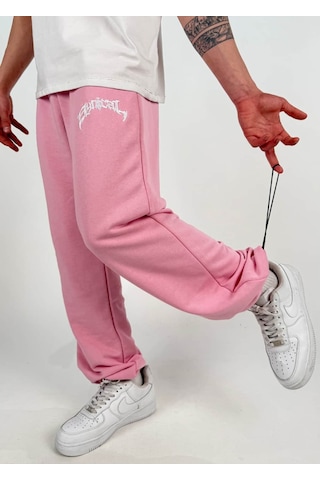 Zaee Syncl Yazlık Nakışlı Ayarlanabilir Baggy Eşofman Altı Pembe