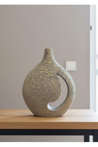 Geniş Gövdeli Dekoratif Vazo - Modern Polyester Obje 28x37x8 Çok Renkli