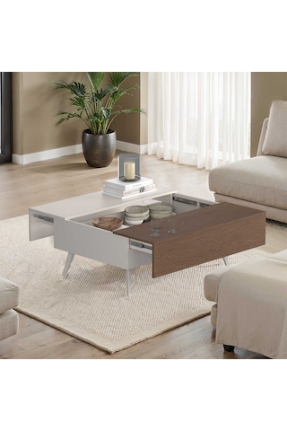 Milano Çekmeceli Dikdörtgen Orta Sehpa - Vizon/zebra 103x44x72 Cm Vizon