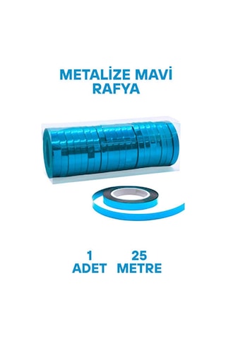 Metalize Parlak Rafya 25 Metre Mavi Balon Bağlama İpi