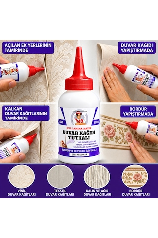 Şeffaf Duvar Kağıdı Yapıştırıcısı Sıvı Tamir Tutkalı Kenarı Açılan Kalkan Ek Yerlerini Yapıştırma Bordür Vinil Onarım Zamkı 150gr