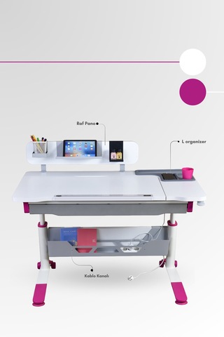 Sirius Standart Yükseklik Ve Eğim Ayarlı, Bilgisayar Ve Oyuncu Masası, Ofis Ve Çalışma Masası Fuşya Gri