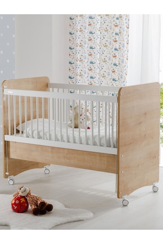 Bw1066 - Pratik Kademeli Anne Yanı Tekerlekli Beşik Ahşap 60x120 Ahşap