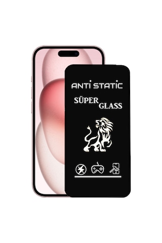 Apple iPhone 15 Uyumlu Anti Static Toz Tutmayan Çerçeveli Ekran Koruyucu Cam