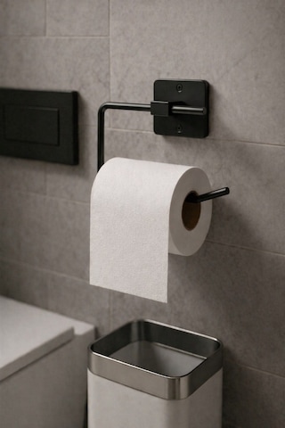 Kare Yapışkanlı Açık Tuvalet Kağıtlığı, WC Kağıtlık Tutucu Siyah KS-001 KTS