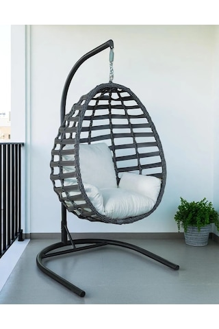 Armut Salıncak Tek Kişilik Rattan Örgü Bahçe Balkon Ev Salıncağı Gri