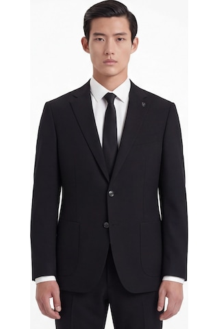 Sabri Özel Siyah Slim Fit 6 Drop Mono Yaka Modal Kumaş Lastikli Bel Astarsız Takım Elbise