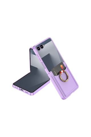 Kilifone - Galaxy Z Flip 7 Uyumlu - Kılıf Kıpta Yüzüklü Kartlıklı Kapak - Mor - T38545 Mor