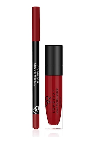 Golden Rose Matte Lip Kit - Scarlet Red Likit Mat Ruj + Dudak Kalemi