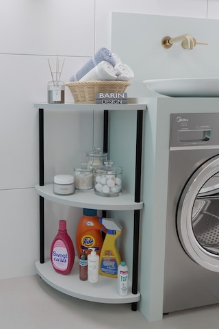 Kompakt 3 Katlı Köşe Raf Modern Çok Amaçlı Raf Banyo, Çamaşır Odası Düzenleyici Şık Köşe Ünitesi Beyaz