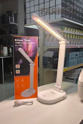 St-7799 Göz Koruyucu, Katlanabilir Led Masa Lambası 2400 Mah Şarjlı, 3 Kademeli Işık Ayarı Beyaz
