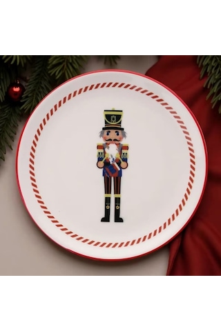 Yılbaşı Pasta Tabağı Fındıkkıran Kurşun Asker 21cm 6 Lı Set Bej