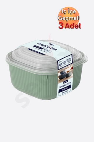 İç İçe Geçmeli Snaplid Kare Saklama Kabı 600 - 1100 - 1800 Ml Üçlü Set Bej
