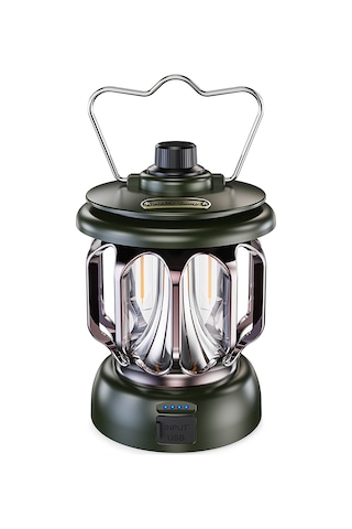 Geeksen Yeşil Led Kamp Lambası, Şarj Edilebilir, 6-24 Saat Süre, 20-280 Lumens Işık, Demir+abs Malzeme Çok Renkli