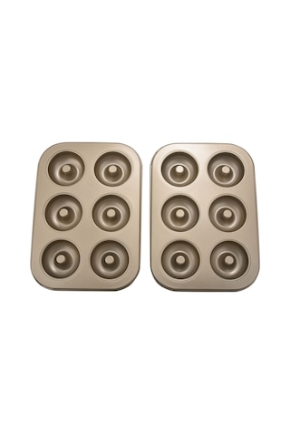 Xurunkeji Madeleine Pan, Yapışmaz Donut Tepsisi, 2 Parça Donut Pişirme Tepsisi, Karbon Çelik Donut Kalıbı, 6 Donutluk Donut Pişirme Kabı Poşeti Kalıbı Altın