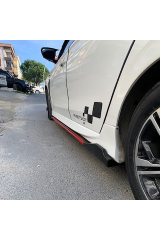 Citroen C3 2002-2009 Kırmızı Şeritli Renkli Yan Marşpiyel 2 Adet Piona Black