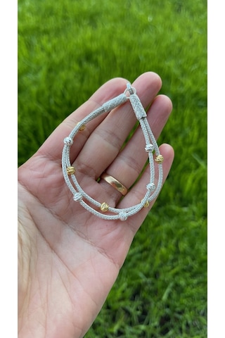 Kazzaze Dorika Boncuk Detaylı İki Zincirli Gümüş Bileklik BIL082