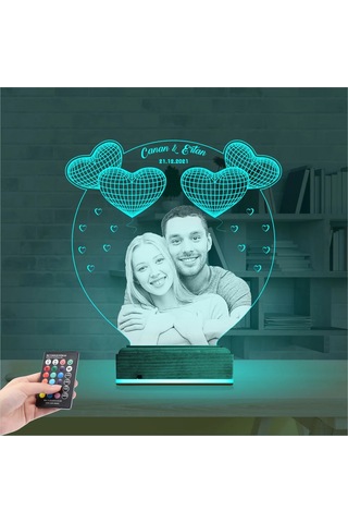 Luvivia Kalp Sevgiliye Hediye Fotoğraflı 3d Lamba - Masa Gece Lambası V7