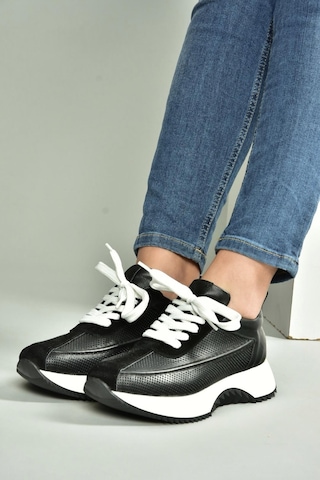 Fox Shoes U555020503 Siyah Hakiki Deri Spor Ayakkabı Sneakers Siyah-hakiki Deri