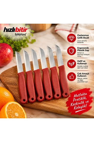 Bymyhand Kırmızı Meyve Bıçağı 6'lı Set Metal