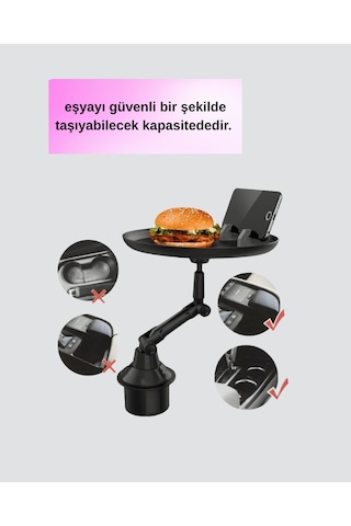 Araç İçi 360 Ayarlanabilir Bardaklık Tepsisi Geniş Yüzeyli Ve Telefon Standlı Yeni Nesil Diğer