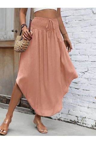 Kadın Yüksek Bel Belden Bağlamalı Asimetrik Kesim Detaylı Sandy Etek Karışık Çok Renkli