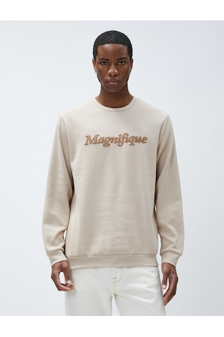 Koton Yazı Baskılı Sweatshirt Bisiklet Yaka Bej 3wam70375mk 3WAM70375MK050 Ekru