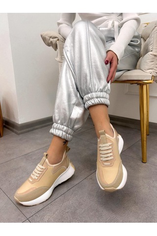 Erva'nın Butiği Bej Triko Mines Kadın Bağcıklı Sneakers-5222